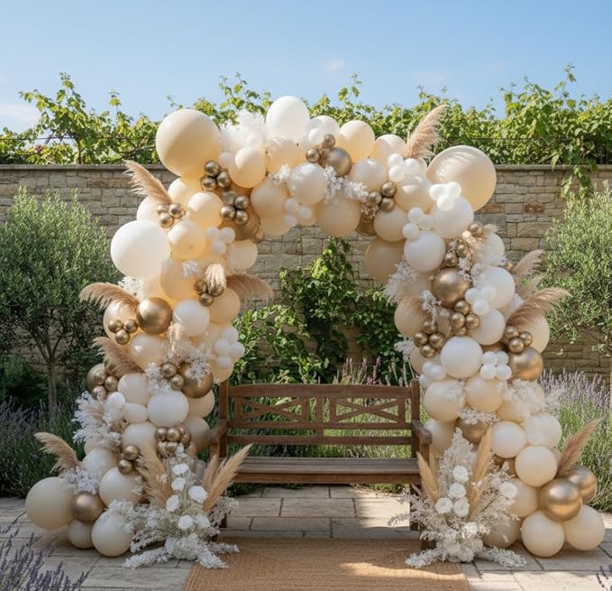 Sand White Gold Balloon Arch Kit, 140Pcs Beige Nude White Balloon