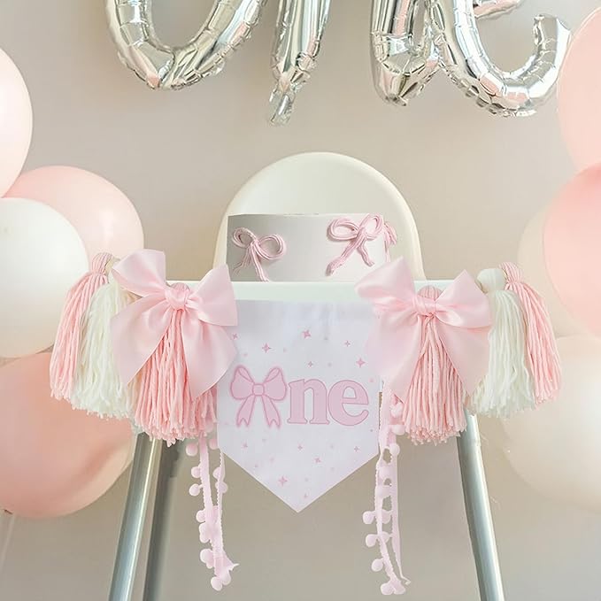 Handmade Pink Bow High Chair Banner 1st Birthday Party Decoration