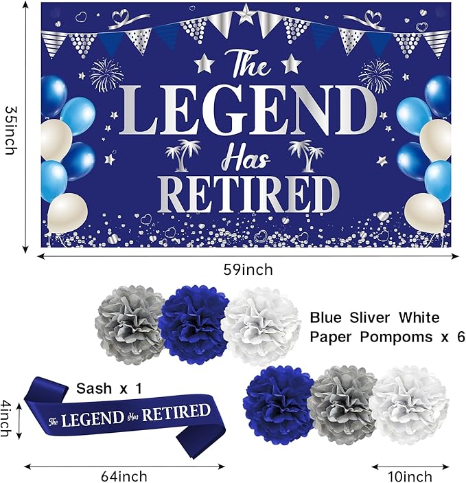 Retirement Party Decorations Blue Silver 20PCS Kit Banner Backdrop