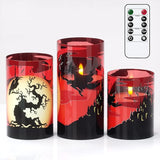 Halloween Flickering Candles with Witch Crow Raven Castle Decals Red