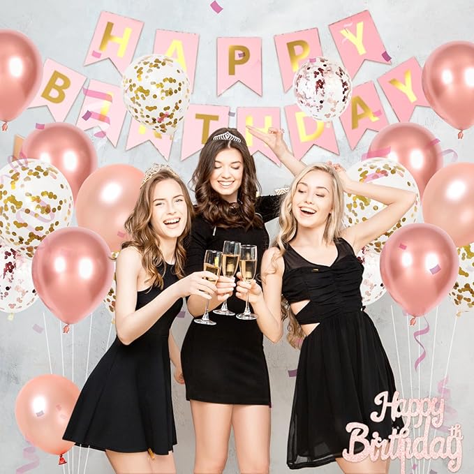 Rose Gold Birthday Decorations For Girl Woman Happy Birthday Party