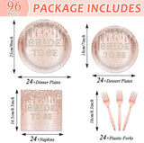 96Pcs Bridal Shower Party Decorations Rose Gold Themed Tableware