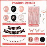 Rose Gold and Black Birthday Decorations for Women Girls, Pearl Rose