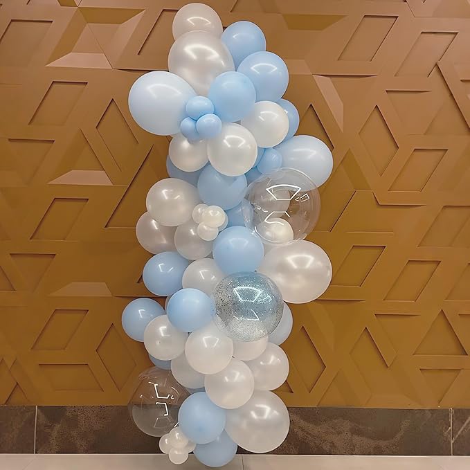 Pastel Blue White Balloons Garland Arch Kit, 104PCS Double Stuffed
