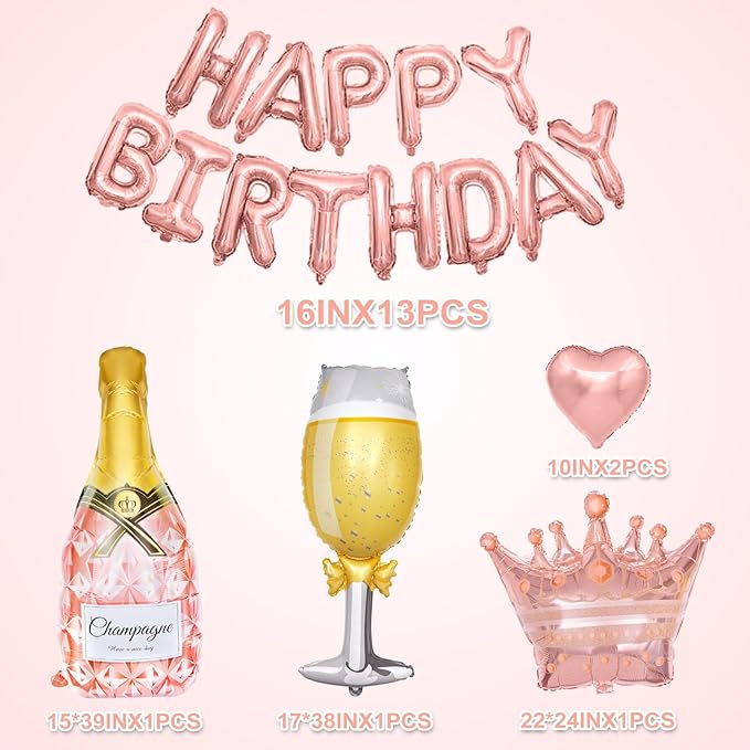 Rose Gold Birthday Party Decorations for Women Girls Rose Gold Pink