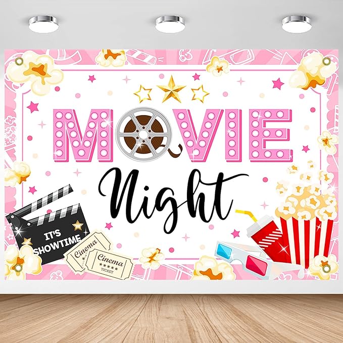 Movie Night Backdrop for Girls Pink Movie Theme