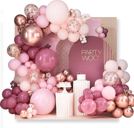 PartyWoo Dusty Rose Balloon Arch Kit, 140 pcs Pink Balloon Garland