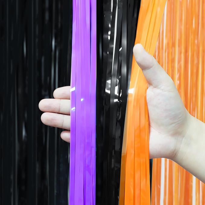 Voircoloria 3 Pack 3.3 x 8.2 ft Halloween Foil Fringe Backdrop
