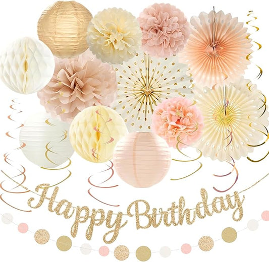 Champagne-Gold Birthday Party Decorations Kit-26 Piece- Glittery