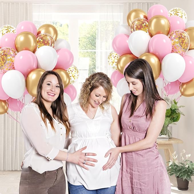 60pcs Pink and Gold Balloons 12inch, Pink and White Balloon with