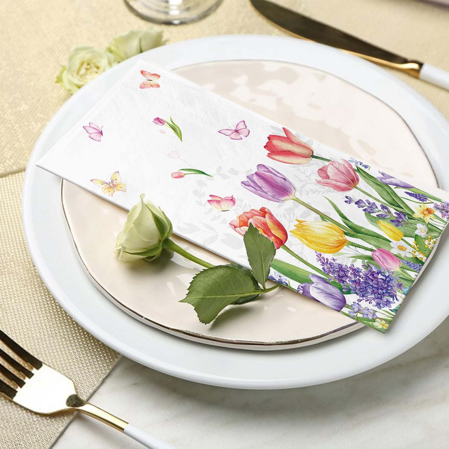 100 Spring Floral Disposable Paper Decorative Guest Napkins Watercolor