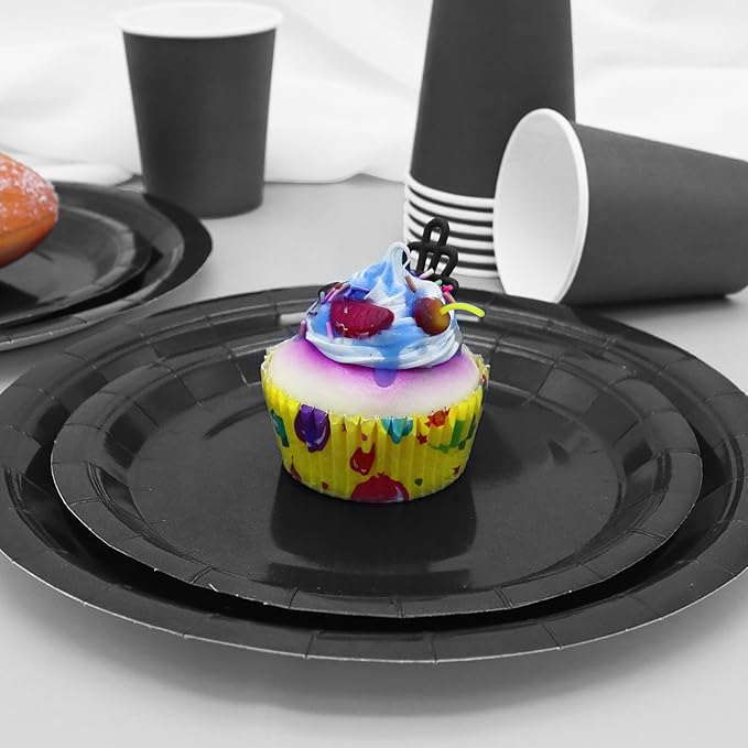 168pcs Black Paper Plates and Napkins for Halloween Birthday
