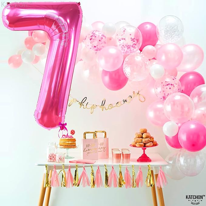 KatchOn, Giant Hot Pink Number 7 Balloon - 40 Inch | Pink 7 Mylar