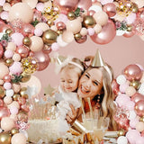 Rose Gold Balloon Garland Kit, Nude Pastel Pink Metallic Gold Matte