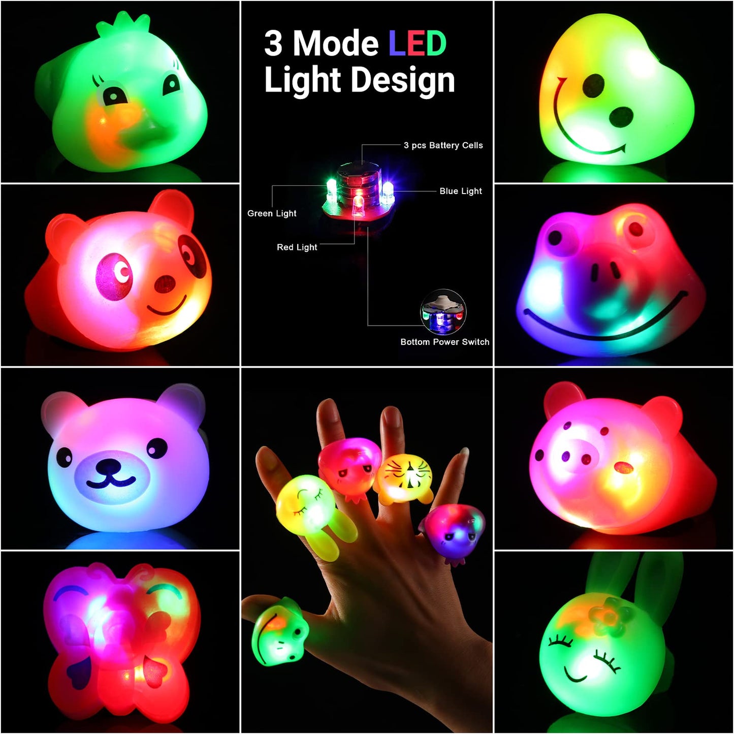 Mikulala 36 Pack Light Up Rings Glow in The Dark Party Supplies, Light