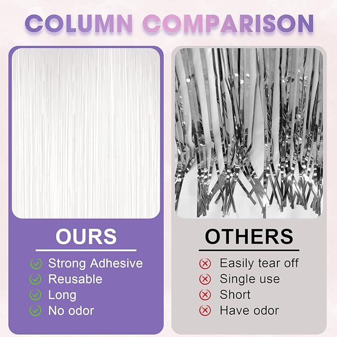Voircoloria 4 Pack White Foil Fringe Backdrop Curtains, Tinsel
