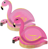 50 Count Hawaiian Luau Party Paper Plates Flamingo Shaped Disposable