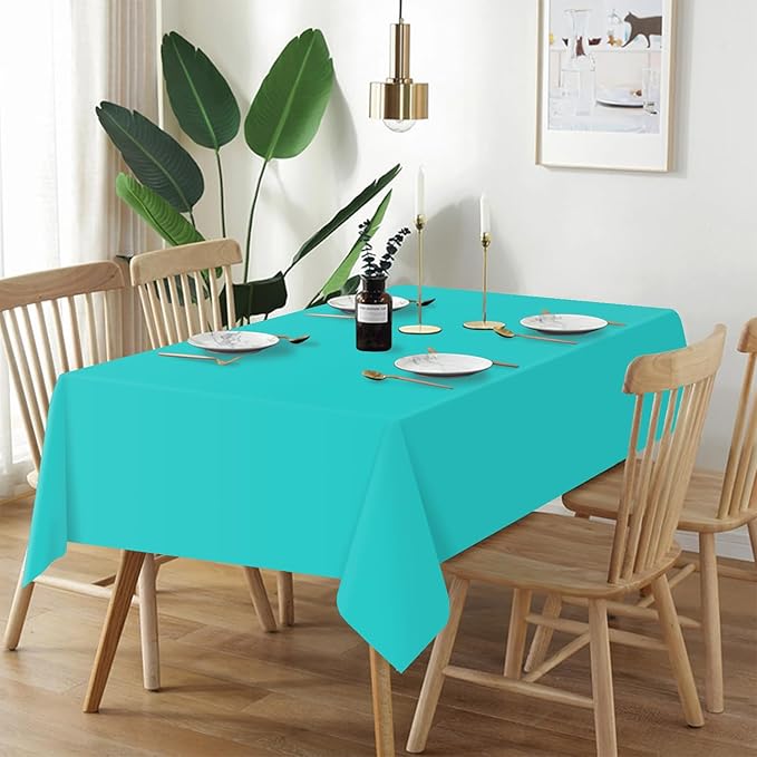 QIKSION Teal Plastic Table Cloth Disposable 2 Pack, 54 x 108 Inch
