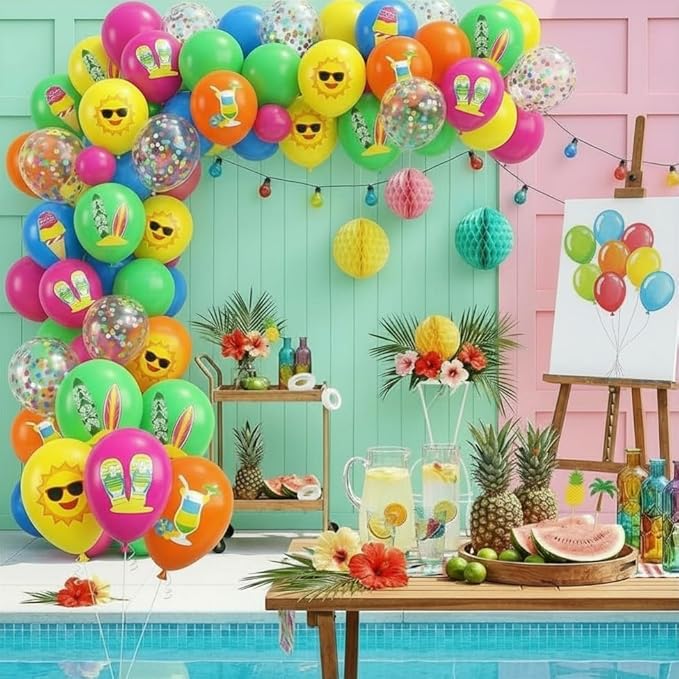 Rainbow Summer Balloons,12 Inch Hot Pink Orange Blue Green Rainbow