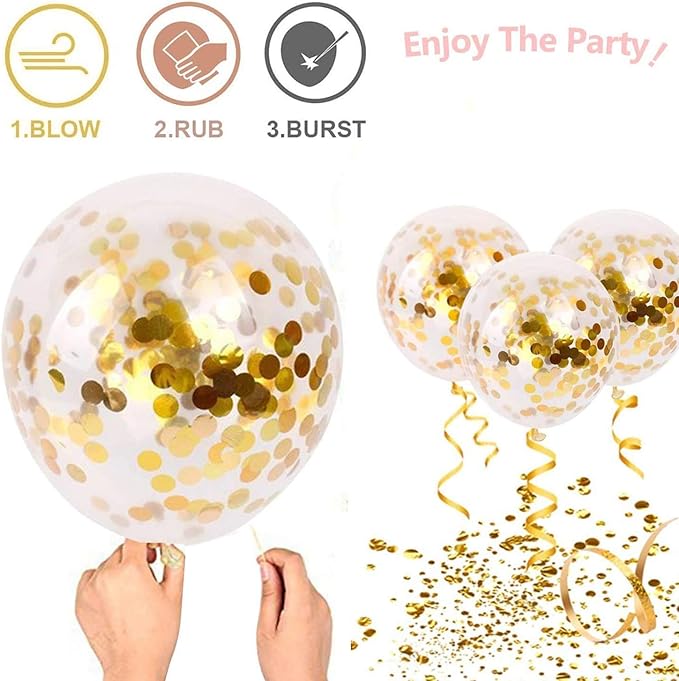 Zesliwy Black and Gold Confetti Balloons, 50 Pack Gold Metallic and