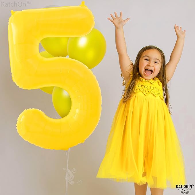 KatchOn, Yellow Number 5 Balloon - Giant, 40 Inch | Yellow 5 Balloon,