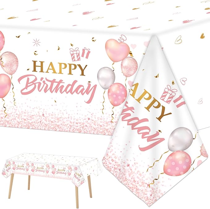 3 Pieces Pink Rose Gold Tablecloth for Rose Gold Birthday Decoration
