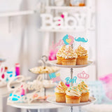 24Pcs Boy or Girl Cupcake Toppers Pink Blue Glitter Crown Moustache
