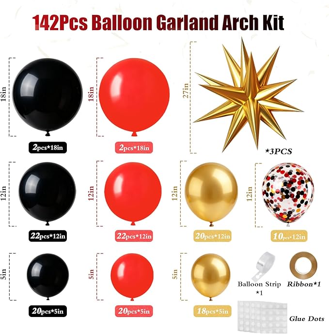 Red Gold Black Balloons Arch Kit Garland for 2026 Graduation