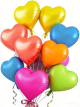 Neon Heart Balloons, 18 Inch Rainbow Heart Shape Foil Balloon, 12 Pcs