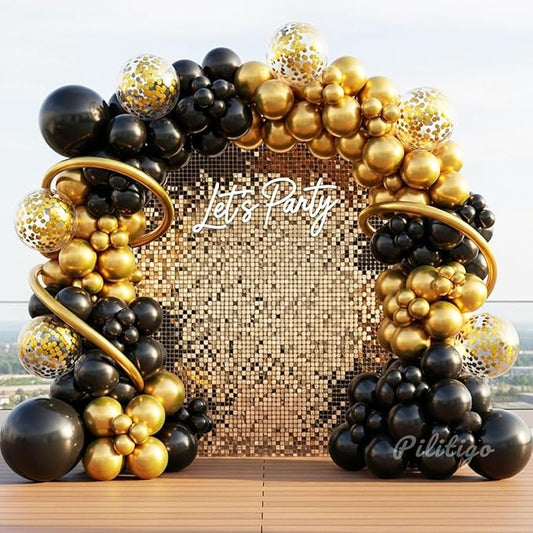 Black and Gold Balloon Arch Kit 114 Pcs Black and Gold Balloons