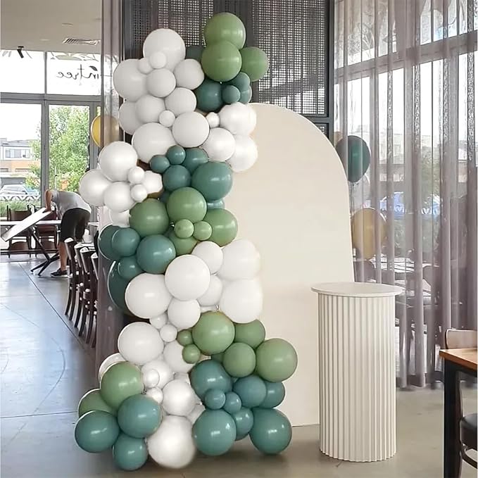Sage Green and White Balloons, 12 Inch Dusty Olive Green Blue Ivory