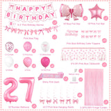 27th Pink Birthday Decorations for Women, Pink Bow Coquette Birthday