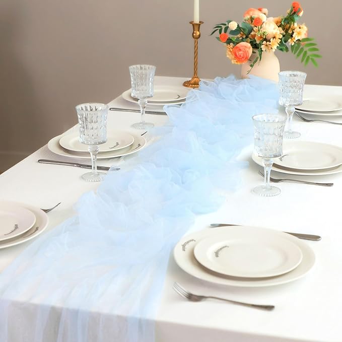 Snowkingdom Light Blue Table Runner 10FT, Baby Blue Sheer Cheesecloth