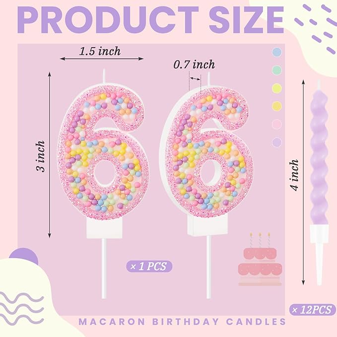 MTLEE Number 6 Birthday Candle with 12 Pcs Spiral Candles for Girls
