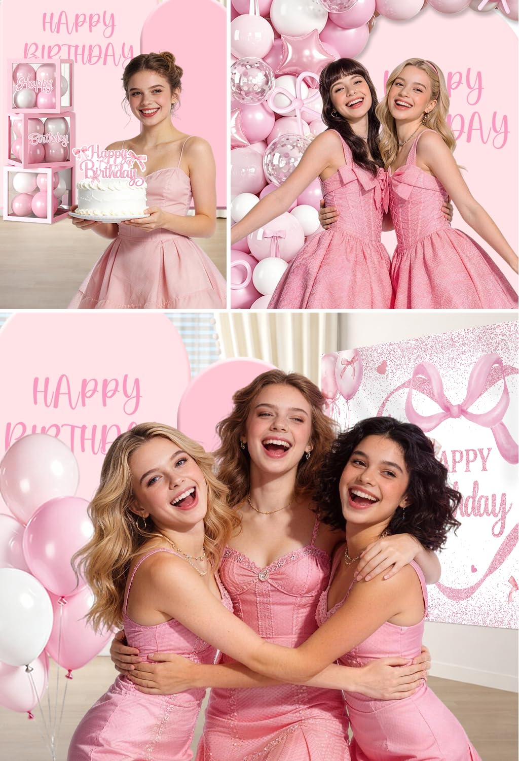 Cocomigo 251pcs Coquette Birthday Decorations, All-in-1 Pink Bow
