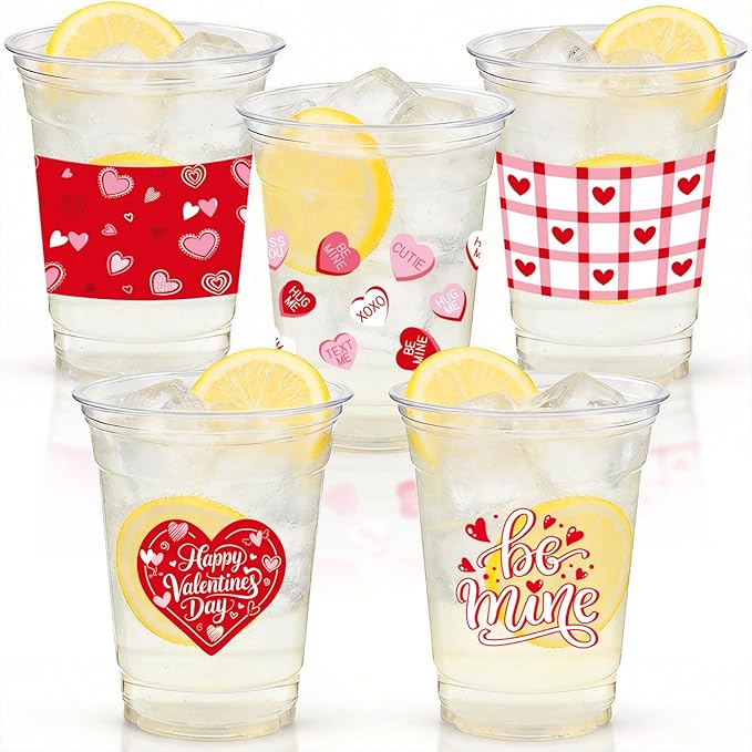 100Pcs Valentine's Day Party Decoration Cups 12oz Pink Red