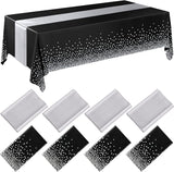 Breling 8 Pack Black and Silver Disposable Plastic Tablecloths and