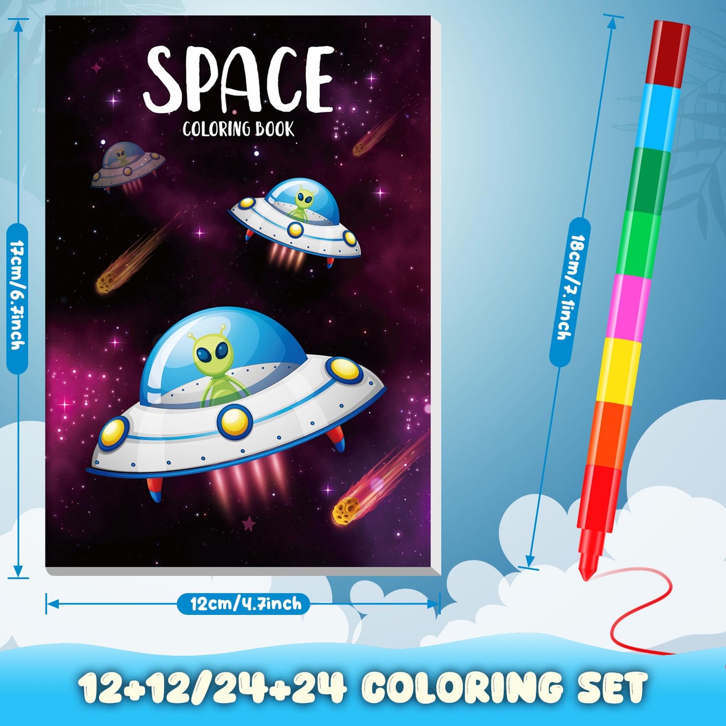 BenLouis 12 Outer Space Mini Coloring Books Kids with 12 Stacking