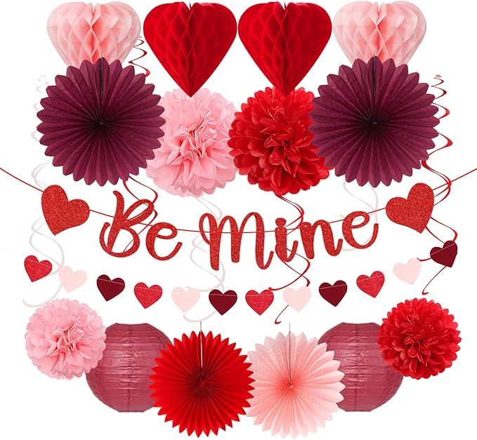 Pink Red Burgundy Valentines Day Galentines Party Decorations 22pcs