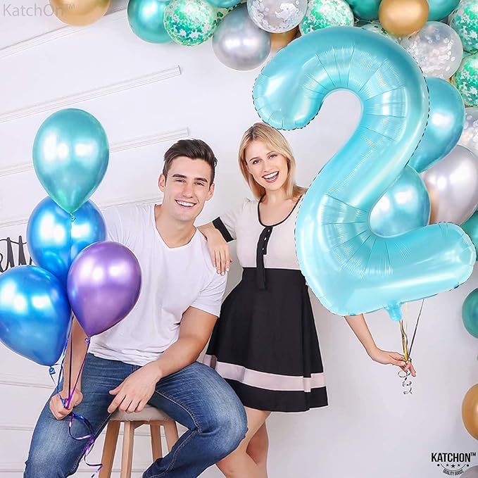 KatchOn Giant Light Blue Number 2 Balloon - 40 Inch | Light Blue 2