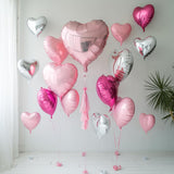 Hot Pink Silver Heart Balloons, 19PCS Light Pink Heart Shape Balloon