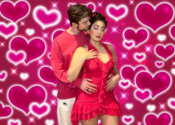 Hot Pink Heart Photo Backdrop 10x8FT Galentines Day Decorations