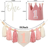 First Birthday Party Decorations Pink High Chair Banner 1st Crown