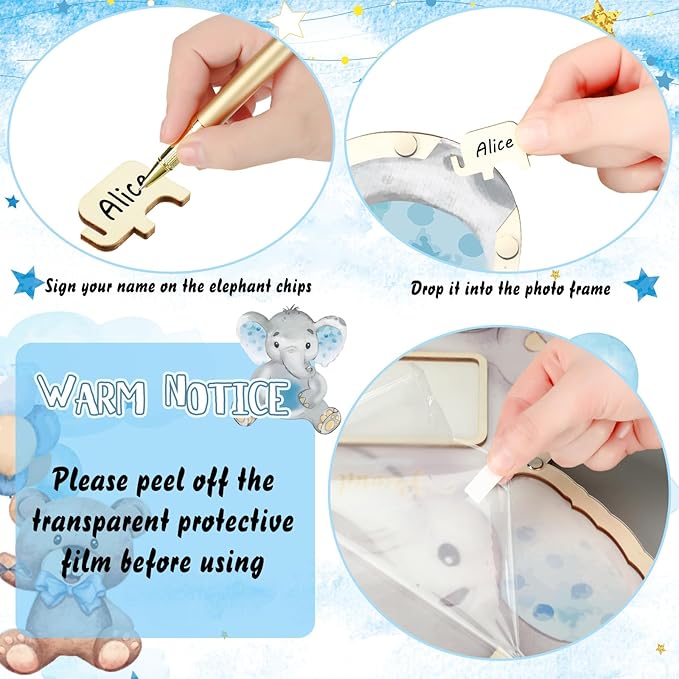 63 Pcs Elephant Baby Shower Guest Book Alternatives Set Baby Shower