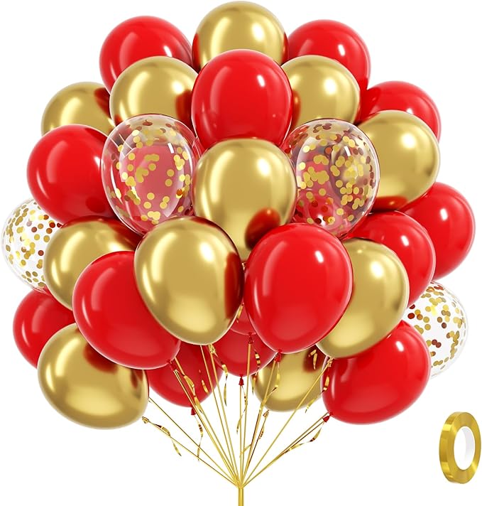 60pcs Red and Gold Balloons 12inch, Red and Gold Party Decorations