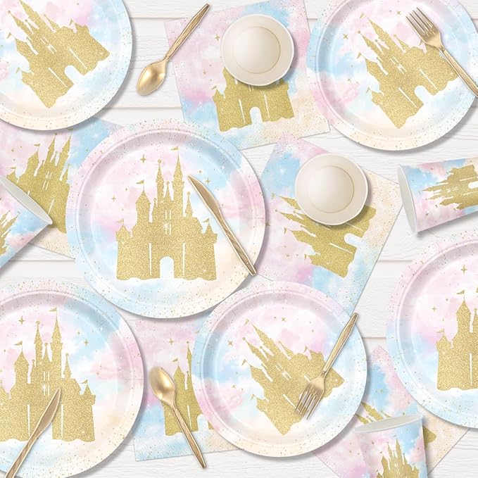 168pcs Princess Party Decorations Castle Paper Plates Napkins