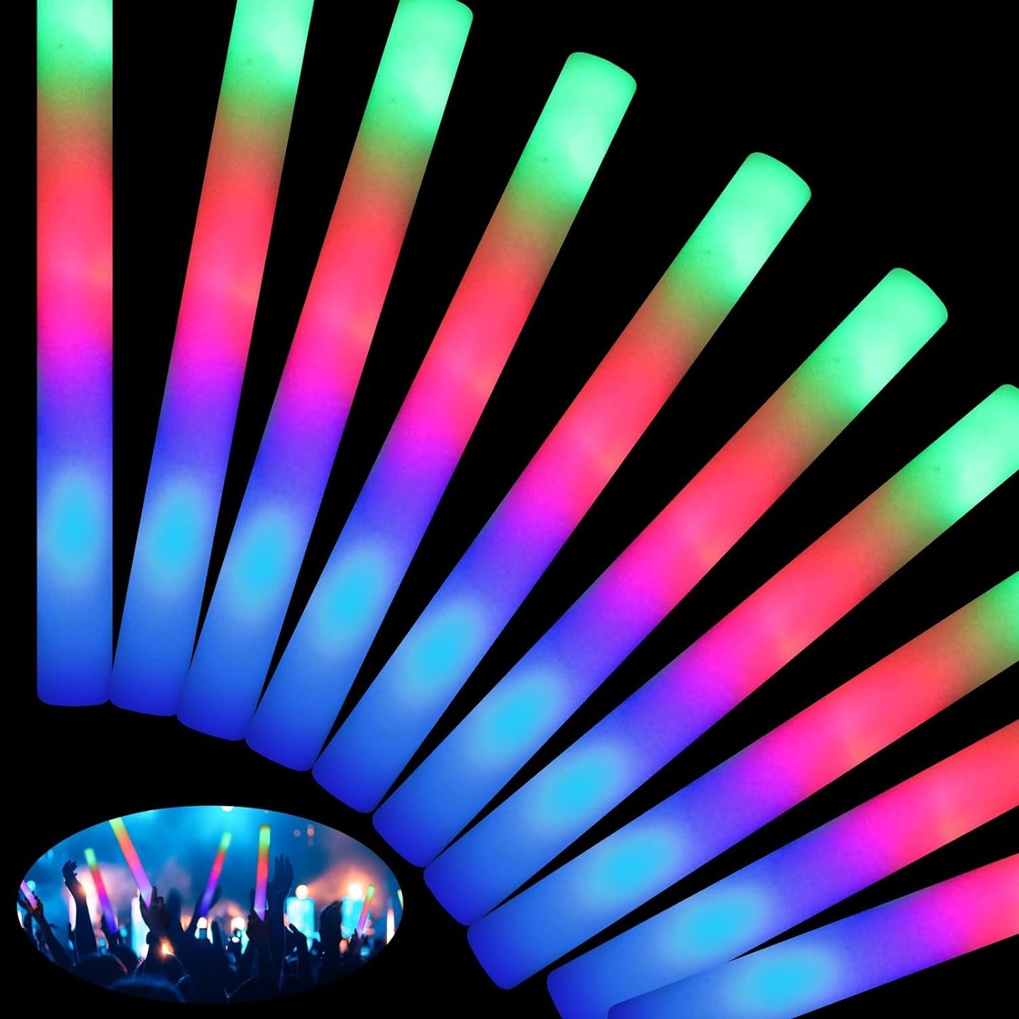 HONLYNE 46 PCS Foam Glow Sticks with 3 Modes Colorful Flashing, Foam