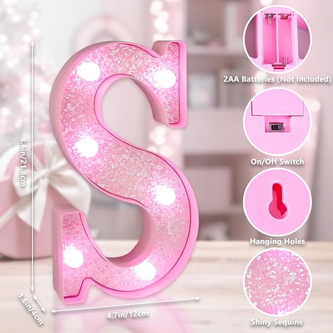 Pink Light Up Letters, LED Marquee Letters for Table, Small Glitter #3
