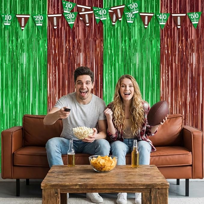 2 Pack Football Party Decorations, 3.28 FT x 6.58FT Tinsel Backdrop,