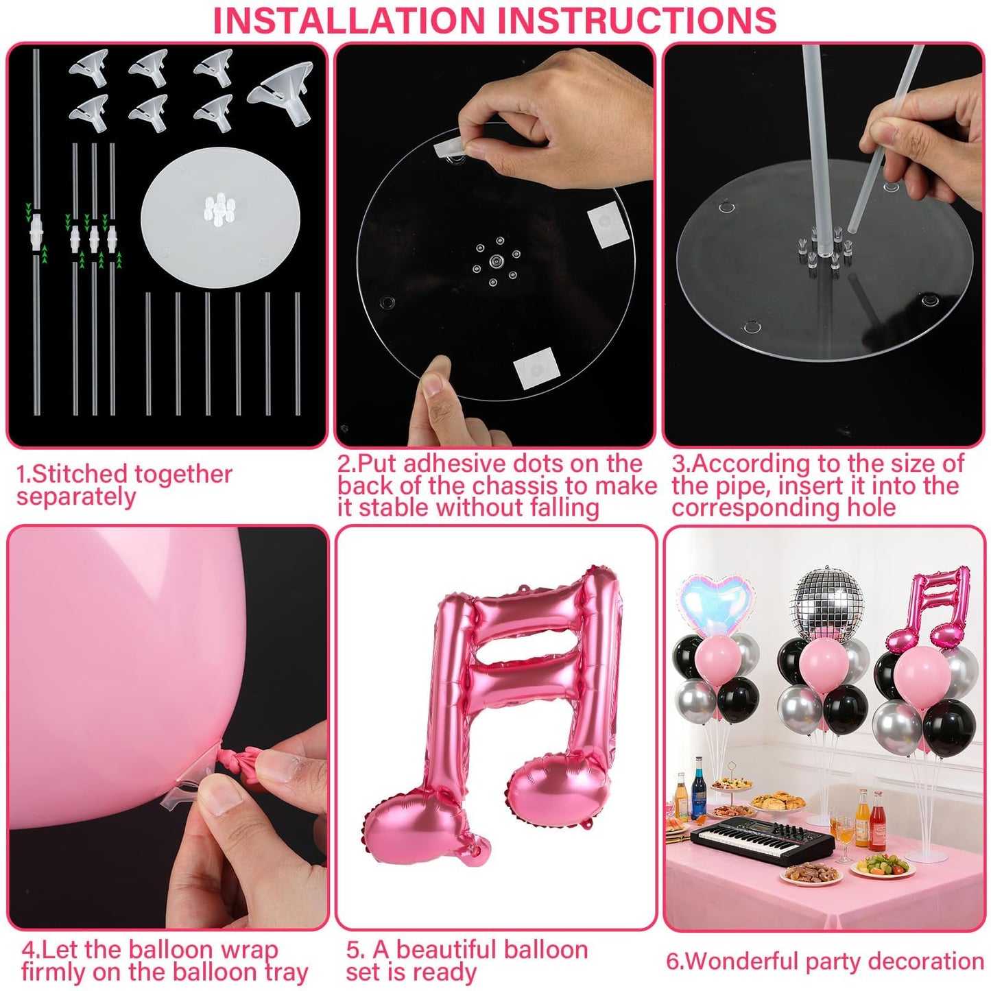 4 Sets Music Party Balloons Stand Kit with Music Note Guitar Disco